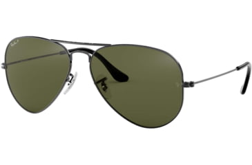 Image of Ray-Ban Aviator Large Metal RB3025 Sunglasses, Gunmetal Frame, Crystal Green Polarized 62 mm Lenses, 004-58-6214