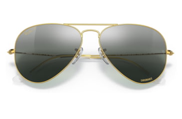 Image of Ray-Ban Aviator Large Metal RB3025 Sunglasses, Legend Gold Frame, Silver/Blue Chromance Lens, Polarized, 62, RB3025-9196G6-62