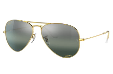 Image of Ray-Ban Aviator Large Metal RB3025 Sunglasses, Legend Gold Frame, Silver/Blue Chromance Lens, Polarized, 62, RB3025-9196G6-62