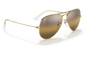 Image of Ray-Ban Aviator Large Metal RB3025 Sunglasses, Legend Gold Frame, Silver/Brown Chromance Lens, Polarized, 62, RB3025-9196G5-62