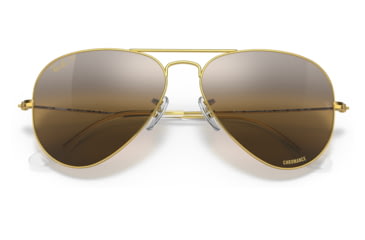Image of Ray-Ban Aviator Large Metal RB3025 Sunglasses, Legend Gold Frame, Silver/Brown Chromance Lens, Polarized, 62, RB3025-9196G5-62