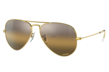 Image of Ray-Ban Aviator Large Metal RB3025 Sunglasses, Legend Gold Frame, Silver/Brown Chromance Lens, Polarized, 62, RB3025-9196G5-62
