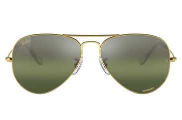 Image of Ray-Ban Aviator Large Metal RB3025 Sunglasses, Legend Gold Frame, Silver/Green Chromance Lens, Polarized, 62, RB3025-9196G4-62