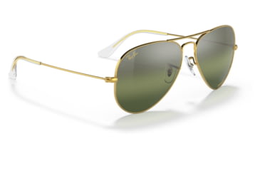 Image of Ray-Ban Aviator Large Metal RB3025 Sunglasses, Legend Gold Frame, Silver/Green Chromance Lens, Polarized, 62, RB3025-9196G4-62