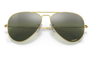Image of Ray-Ban Aviator Large Metal RB3025 Sunglasses, Legend Gold Frame, Silver/Green Chromance Lens, Polarized, 62, RB3025-9196G4-62