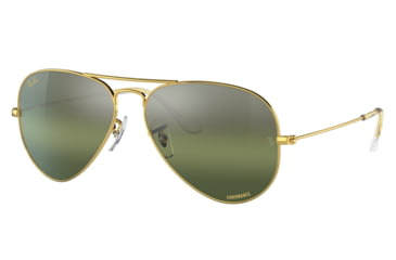 Image of Ray-Ban Aviator Large Metal RB3025 Sunglasses, Legend Gold Frame, Silver/Green Chromance Lens, Polarized, 62, RB3025-9196G4-62