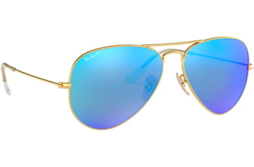 Image of Ray-Ban Aviator Large Metal RB3025 Sunglasses, Matte Gold Frame, Blue Mirror Polar Lenses, RB3025 112/4L-58