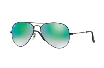 Image of Ray-Ban Aviator Large Metal Sunglasses RB3025 002/4J-58 - Shiny Black Frame, Mirror Gradient Green Lenses