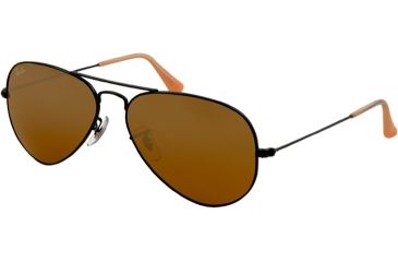 Image of Ray-Ban Aviator Large Metal Sunglasses RB3025 006/3K-5814 - Matte Black Frame, Brown Silver Mirror Gradient Lenses