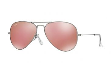 Image of Ray-Ban Aviator Large Metal Sunglasses RB3025 019/Z2-58 - Matte Silver Frame, Brown Mirror Pink Lenses