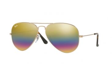 Image of Ray-Ban Aviator Large Metal Sunglasses RB3025 9020C4-58 - Metallic Light Bronze Frame, Light Grey Mirror Rainbow 3 Lenses