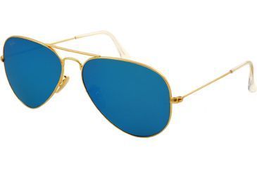 Image of Ray-Ban Aviator Large Metal Sunglasses RB3025- Matte Gold Frame, Crystal Green Mirror/Multi Blue Lenses