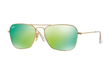 Image of Ray-Ban Caravan Sunglasses RB3136 112/19-58 - Matte Gold Frame, Grey Mirror Green Lenses