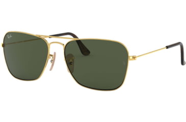 Image of Ray-Ban Caravan Sunglasses RB3136 181-58 - Gold Frame, Dark Green Lenses