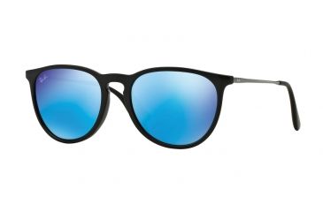 Image of Ray-Ban ERIKA F RB4171F Sunglasses 601/55-57 - Shiny Black Frame, Light Green Mirror Blue Lenses