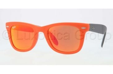 Image of Ray-Ban Folding Wayfarer Sunglasses RB4105 601969-5420 - Matte Orange Frame, Crystal Brown/Orange Mirror Lenses