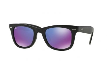 Image of Ray-Ban Folding Wayfarer Sunglasses RB4105 601S1M-50 - Matte Black Frame, Grey Mirror Purple Lenses