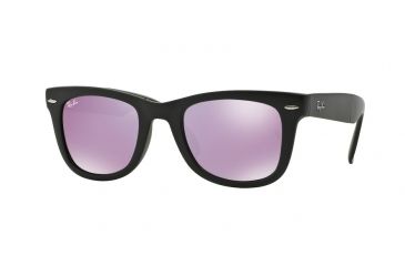 Image of Ray-Ban Folding Wayfarer Sunglasses RB4105 601S4K-50 - Matte Black Frame, Grey Mirror Lilac Lenses