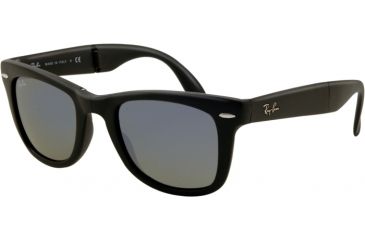 Image of Ray-Ban Folding Wayfarer Sunglasses RB4105 601S68-5022 - Matte Black Frame, Crystal Green / Blue Mirror Lenses