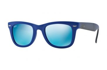 Image of Ray-Ban Folding Wayfarer Sunglasses RB4105 602017-5022 - Matte Blue Frame, Crystal Green / Blue Mirror Lenses