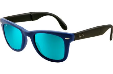Image of Ray-Ban Folding Wayfarer Sunglasses RB4105 602017-5022 - Matte Blue Frame, Crystal Green / Blue Mirror Lenses
