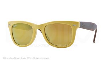 Image of Ray-Ban Folding Wayfarer Sunglasses RB4105 605193-50 - Matte Yellow Frame, Brown Mirror Gold Lenses