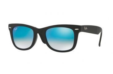 Image of Ray-Ban Folding Wayfarer Sunglasses RB4105 60694O-50 - Matte Black Frame, Mirror Gradient Blue Lenses
