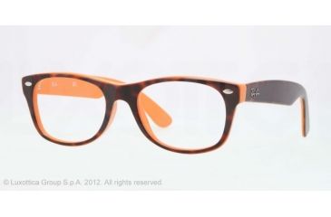 Image of Ray-Ban New Wayfarer Eyeglasses RX5184 with Rx Prescription Lenses 5160-52 - Top Dark Havana on Orange Frame, Demo Lens Lenses