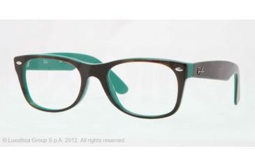 Image of Ray-Ban New Wayfarer Eyeglasses RX5184 with Rx Prescription Lenses 5161-52 - Top Light Havana on Green Frame, Demo Lens Lenses