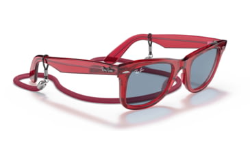 Image of Ray-Ban Original Wayfarer RB2140F Sunglasses, Transparent Red, Blue Lenses, 52, RB2140F-661456-52