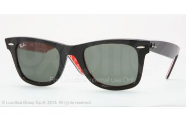 Image of Ray-Ban Original Wayfarer RB2140 Sunglasses with No-Line Progressive Rx Prescription Lenses RB2140-1016-4722 - Frame Color: Black On Text. Red Gl White, Lens Diameter: 47 mm