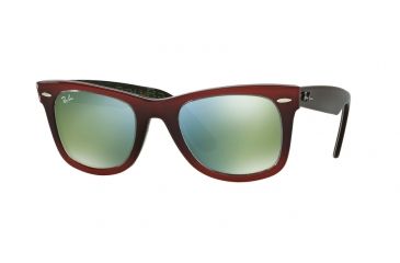 Image of Ray-Ban Original Wayfarer Sunglasses RB2140, Top Grad Red On Light Red Frame, Mirror Green Lenses, 12022X-50