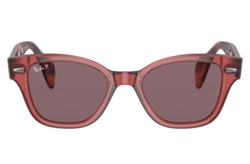 Image of Ray-Ban RB0880SF Sunglasses, Transparent Pink Frame, Dark Violet Polarized Lens, Asian Fit, 53, RB0880SF-6639AF-53