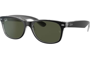 Image of Ray-Ban RB2132 New Wayfarer Sunglasses, Top Brushed Gunmetal On Trasp Frame, Green Lenses, 6052-52