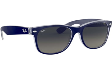 Image of Ray-Ban RB2132 New Wayfarer Sunglasses, Top Matte Blue On Trasparent Frame, Grey Gradient Lenses, 605371-52