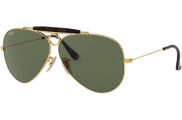 Image of Ray-Ban RB3138 Shooter Sunglasses, Gold Frame, Dark Green Lenses, RB3138 181-62