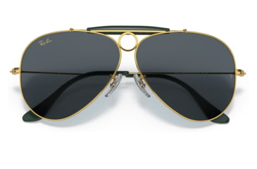 Image of Ray-Ban RB3138 Shooter Sunglasses, Legend Gold Frame, Blue Lens, 58, RB3138-9241R5-58
