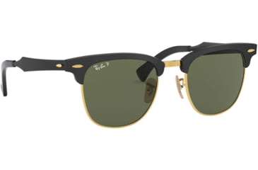 Image of Ray-Ban RB3507 Clubmaster Aluminum Sunglasses, Black/Arista Frame, polar green Lenses, 136/N5-51