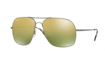 Image of Ray-Ban RB3587CH Sunglasses 029/6O-61 - Matte Gunmetal Frame, Green Mir Gold Gradient Polar Lenses