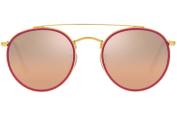 Image of Ray-Ban RB3647N Round Double Bridge Sunglasses, Legend Gold Frame, Pink Mirror Gradient Grey Lens, 51, RB3647N-92373E-51
