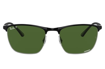 Image of Ray-Ban RB3686 Sunglasses, Black On Silver Frame, Dark Green Lens, Polarized, 57, RB3686-9144P1-57