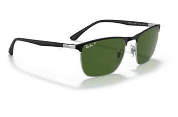 Image of Ray-Ban RB3686 Sunglasses, Black On Silver Frame, Dark Green Lens, Polarized, 57, RB3686-9144P1-57