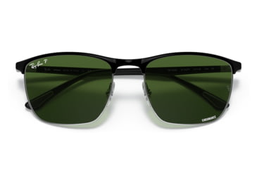 Image of Ray-Ban RB3686 Sunglasses, Black On Silver Frame, Dark Green Lens, Polarized, 57, RB3686-9144P1-57