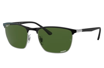 Image of Ray-Ban RB3686 Sunglasses, Black On Silver Frame, Dark Green Lens, Polarized, 57, RB3686-9144P1-57