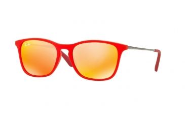 Image of Ray-Ban RJ9061S Sunglasses 70106Q-49 - Red Fluo Trasparent Rubber Frame, Brown Mirror Orange Lenses