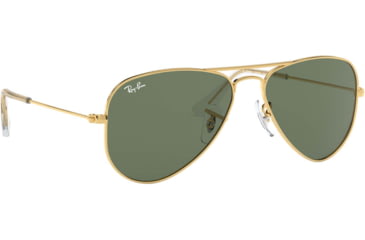 Image of Ray-Ban RJ9506S Junior Aviator Sunglasses - Kid's, Gold Frame, Green Lenses, 223/71-52