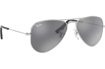 Image of Ray-Ban RJ9506S Junior Aviator Sunglasses - Kid's, Shiny Silver Frame, Grey Silver Mirror Lenses, 212/6G-52