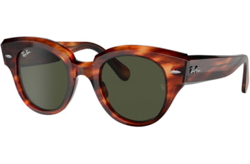 Image of Ray-Ban Roundabout RB2192F Sunglasses, Striped Havana, Green, 47, RB2192F-954-31-47