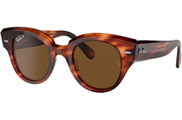 Image of Ray-Ban Roundabout RB2192F Sunglasses, Striped Havana, Polar Brown, 47, RB2192F-954-57-47