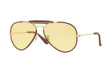 Image of Ray-Ban Sunglasses RB3422Q 90424A-58 - Leather Light Brown Frame, Yellow Lenses